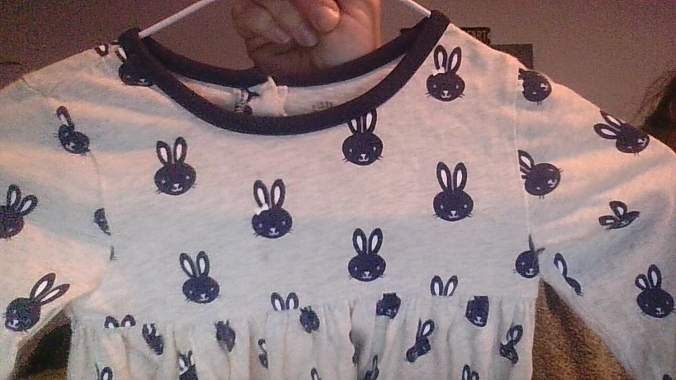 CUTE BUNNY RABBIT FACE POLKA DOT DRESS Little Me 4T Gray Long Slv 2-Pockets Flaw - Image 3 of 4