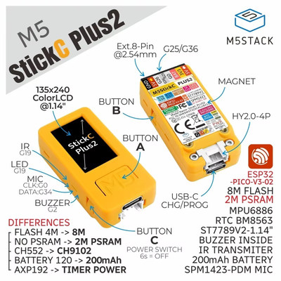 M5Stack Official M5StickC PLUS-PLUS2 with Watch Accessories Mini IoT Development
