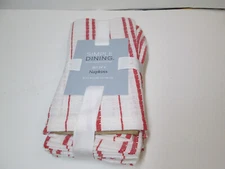 New Simple Dining Set of 6 Napkins 18"x18" Red and White Stripes New