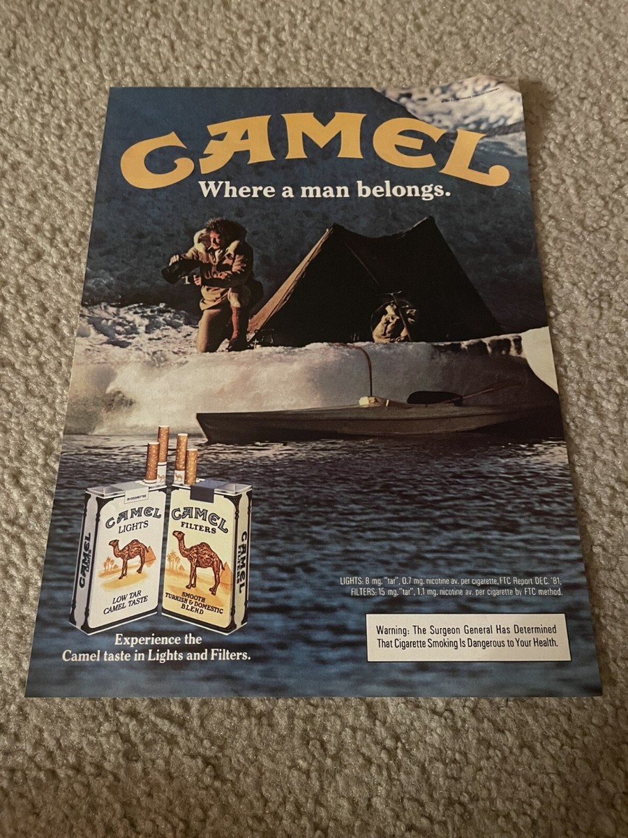 Vintage 1983 CAMEL LIGHTS CIGARETTES PACK Print Ad 1980s MAN BOAT RAFT  WATER
