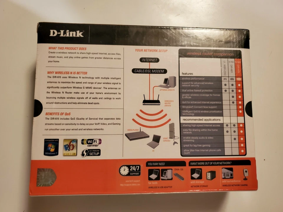 D-Link DIR-615 Wireless N 300 Mbps Router 1-WAN Port 4-LAN Ports Switch + Cable - Image 2 of 4