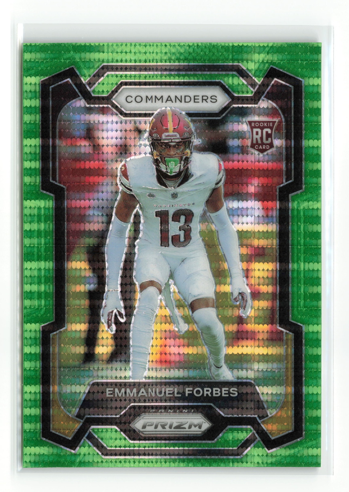EMMANUEL FORBES #399 RC 2023 PANINI PRIZM COMMANDERS NEON GREEN PULSAR