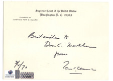 Tom C. Clark Signed Supreme Court Card 1970 / Autographed + Envelope