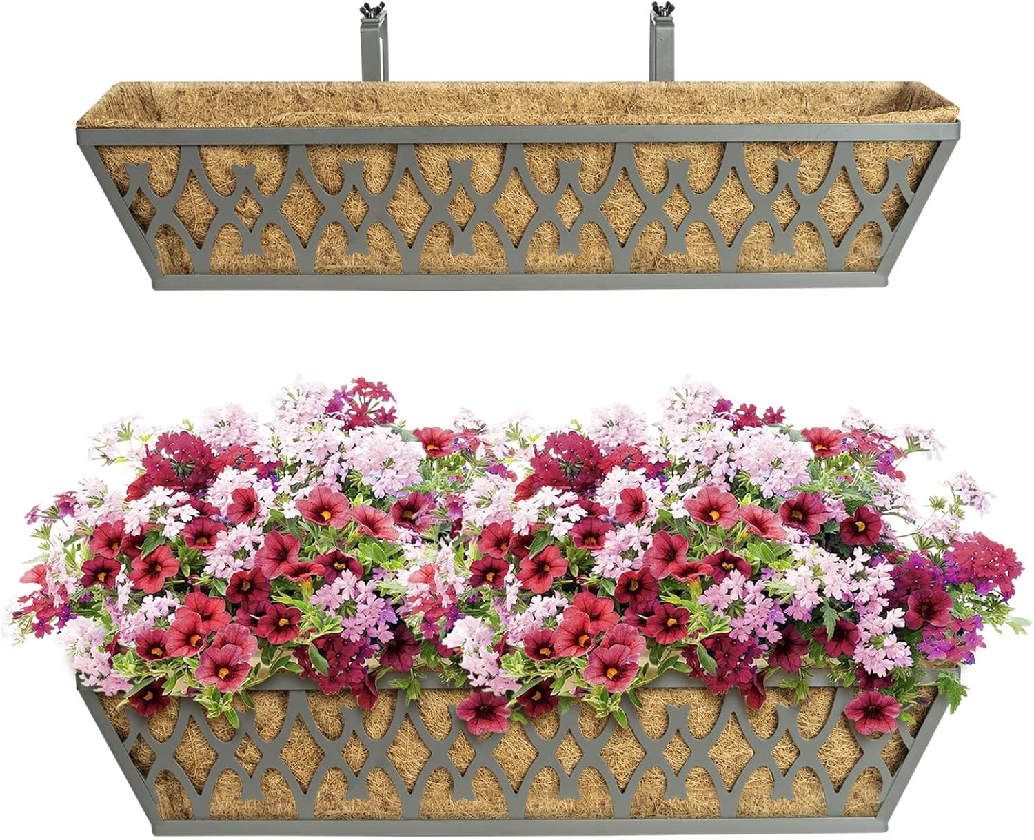 2 Pack 24 Inch Railing Planter Box with Adjustable Bracket for Windows