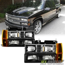 Black 1994-1998 GMC Sierra Yukon Suburban Bumper Signal Corner Lamps+Headlights