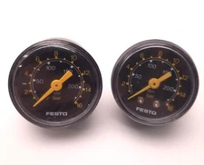 Lot of 2 Festo PAGN Pressure Gauge 0 - 16 Bar, R 1/8, 40mm Size, 0 to 232 Psi