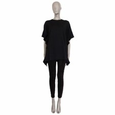 57641 auth VALENTINO black viscose RUFFLED Short Sleeve KNIT Blouse Shirt S