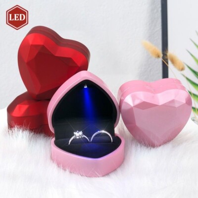 LED Ring Box Herzform samt Ringschachtel Ehering Verlobungsring Geschenk Box Neu