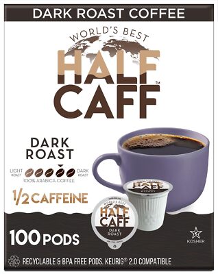 Half Caff Dark Roast Coffee Pods 100 ct Recyclable Compatible with Keurig