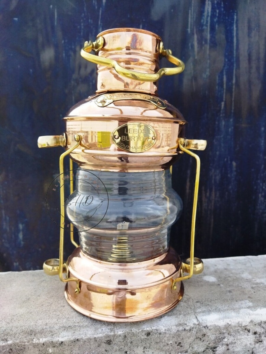 新品 アンカーオイルランタン Leeds Burton Brass Copper Leeds Burton Southampton Anchor Oil Lamp Lantern Brass