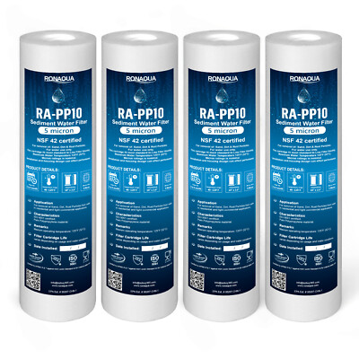 4 Pack Sediment 5 Micron Water Filters Cartridge 2.5'' x 10'' for Reverse Osmosis 