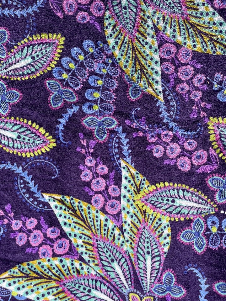 2pc Set Vera Bradley Batik Leaves Purple Paisley Polar Fleece Throw