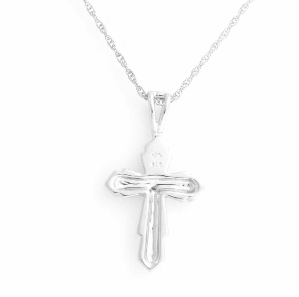 Colgante de plata de ley con collar de cadena con cruz de diamante natural para mamá Foto 3 de 4