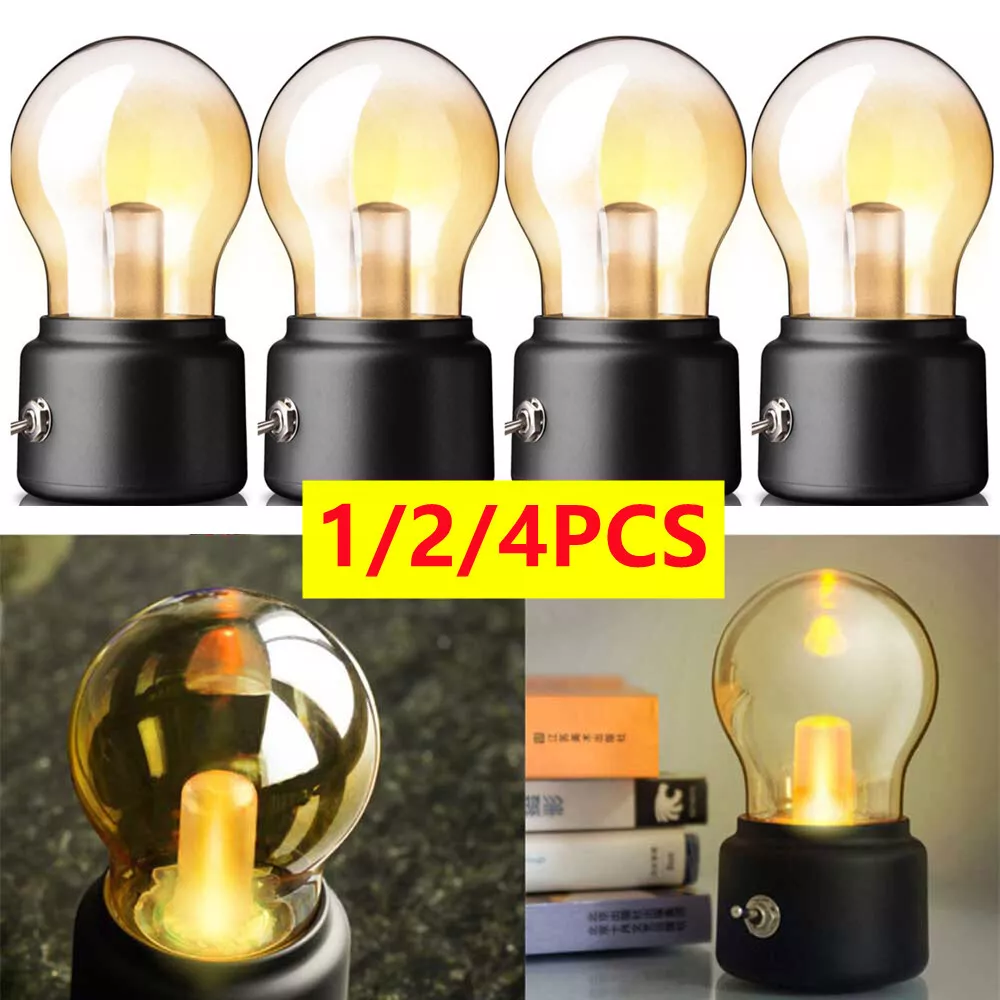 4PCS Vintage Night Light Led Bulb Portable Table Lamp Usb Rechargeable  Battery