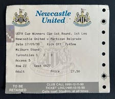 NEWCASTLE UNITED V PARTIZAN BELGRADE-17/09/98-UEFA CUP WINNERS CUP TICKET.