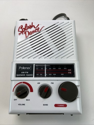 Vintage 1987 Pollenex Splash Dance AM/FM Shower Radio Water Resistant - WORKS - Afbeelding 1 van 4
