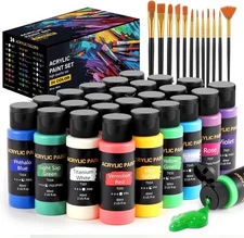 Acrylic Paint Set, 24 Colors 2 oz/Bottle with 12 Art Brushes, Art Supplies for &