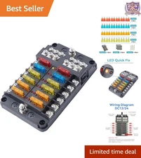 12 Volt Fuse Block Marine Panel 12 Circuits LED Warning Damp-Proof Car Boat RV