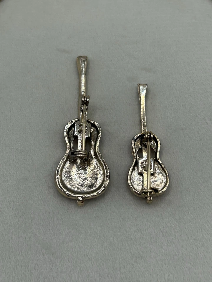 Broche de guitarra vintage pin esmalte marrón tono dorado juego de 2 grandes y pequeños Foto 4 de 4
