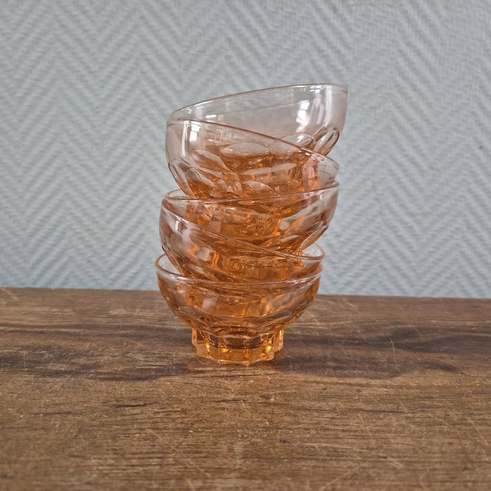 Vintage glass bowls, Set of 5 Petit-fours, storage jars, small Salmon Bowls