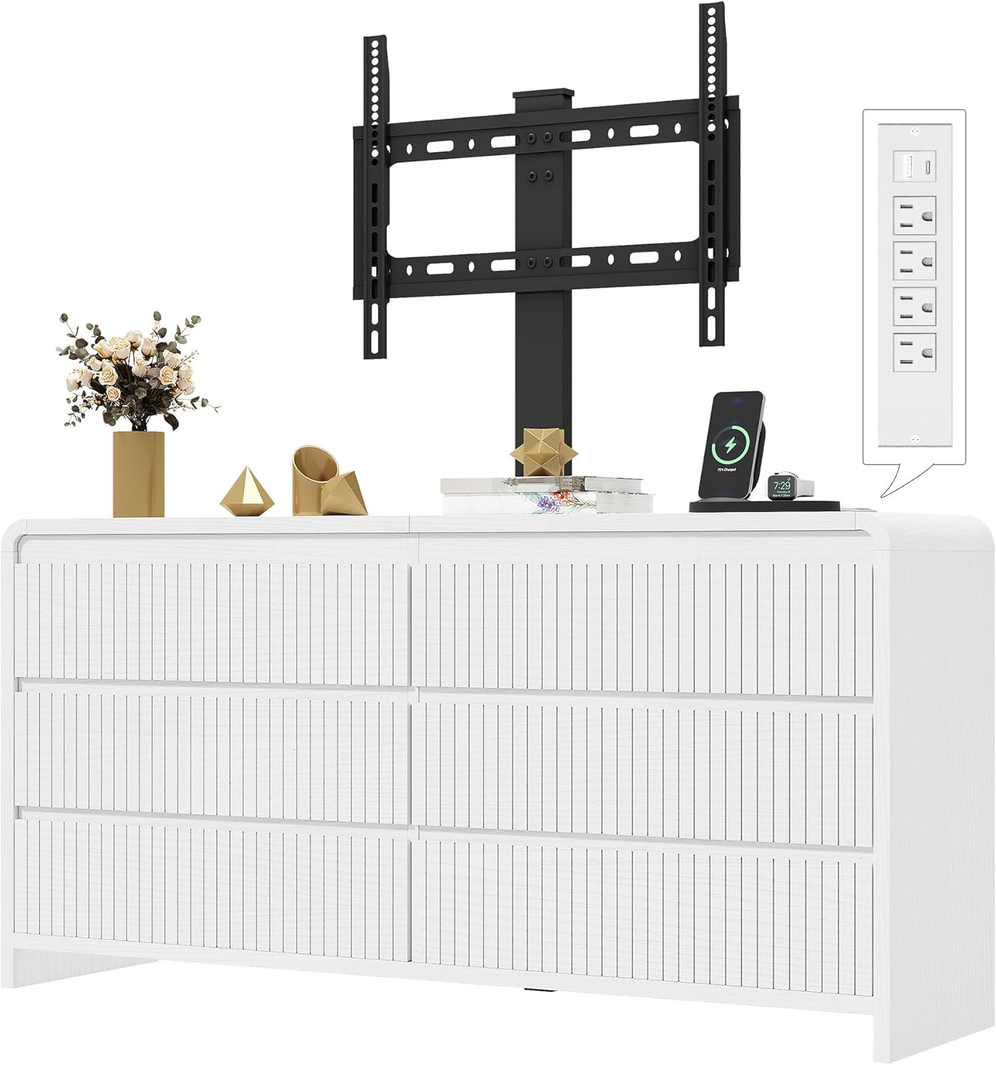6 Drawers TV Stand with Mount for 26''-75'' Tvs, 53 Inch Entertainment Center W/