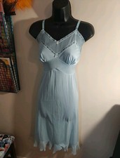Vtg 50s 60s Light Blue Nylon Slip Aristocraft by Superior 34 Loungewear Pleated