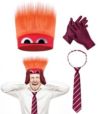 Anger Costume with flame Hairy Headbandstripe Tie & Red Gloves Angry Dress u...