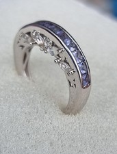 Sterling Silver Tazanite SUPER UNUSUAL BLADE RING SET STONES ON SIDEs OF SHANK M