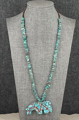 Turquoise Zuni Fetish Carving & Sterling Silver Necklace - Bernard Laiwakete