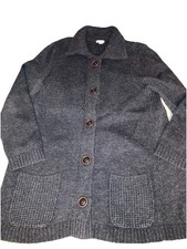 J Jill Long Cardigan Duster Gray Button Up Pockets Cotton Blend Size M C10