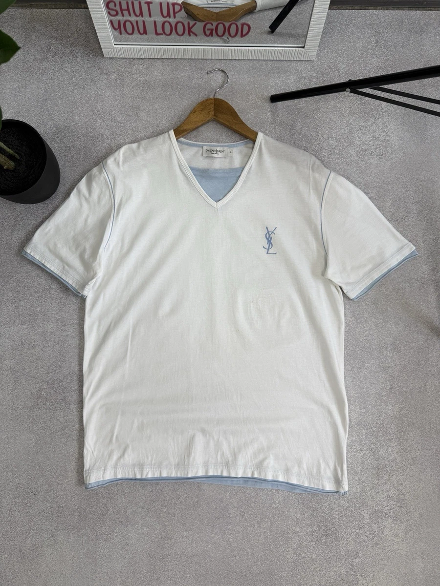 Yves Saint Laurent サンローラン　Vネック　Tシャツ　ホワイト Saint Laurent White T-Shirts for Men for sale | eBay