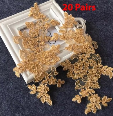 20 Paar bestickte Spitzenapplikationen, Blumen Tüll Spitzenmotive Patch zum Nähen