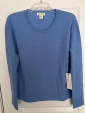 NEW w TAGS RACHEL ZOE  SIZE XL 100% CASHMERE BLUE PULLOVER CREWNECK SWEATER
