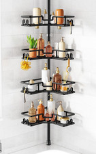HAMITOR Shower Caddy Tension Pole: 4-Tier Adjustable Corner Organizer Black  He