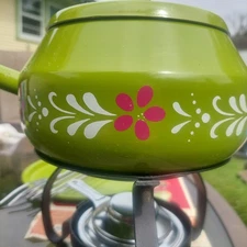 Vintage Imperial International Fondue Set 2 Qt Japan Alpine Design w/ Forks Book