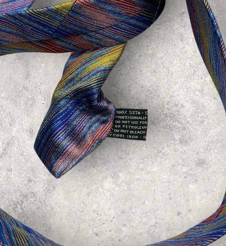 MISSONI Silk Tie ITALY Blue Gold Purple Geometric W:3.7" EUC - Image 3 of 4