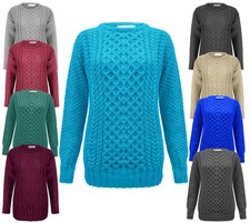 New Ladies Women Cable Knit Cuff Jumper Knitted Sweater Pullover Top Plus Size
