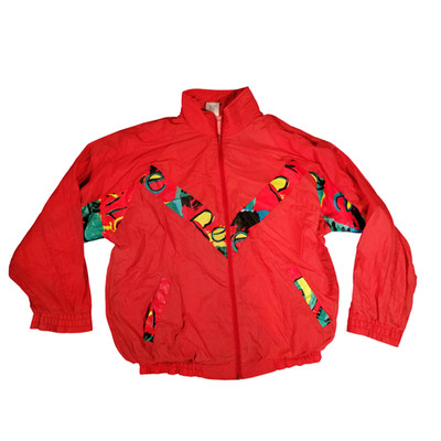 Crazy Colour Shell Jacke XL rot gelb grün Retro 90s Full Zip 1990s Festivals
