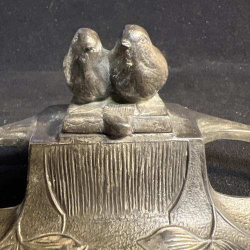 Antique Figural LOVE BIRDS Doves Dip Pen Holder Inkwell Art Nouveau Desk