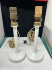 VTG Pair Milk Glass Diamond Cut Boudoir Bed Side Table Lamps 11”