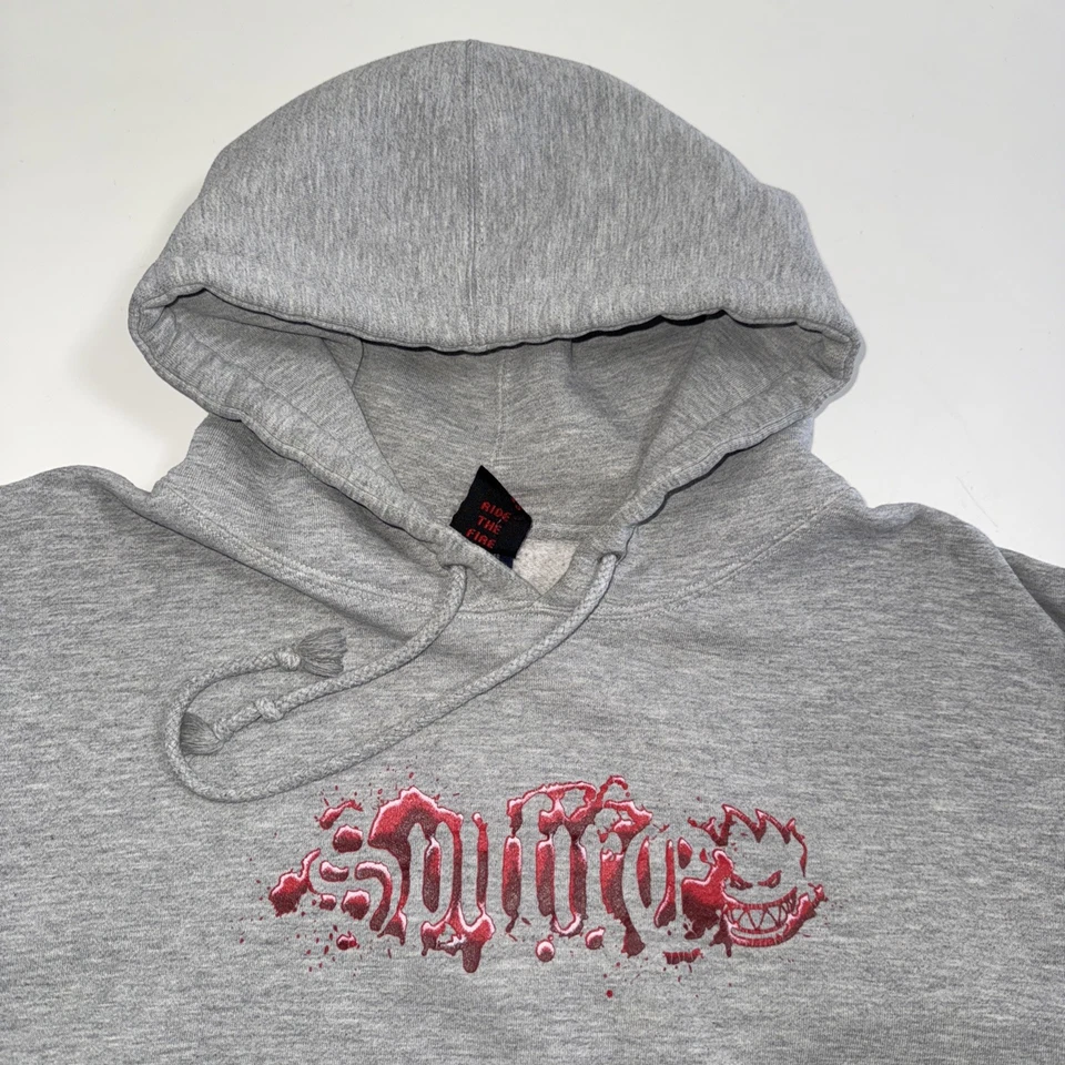 Moletom com capuz vintage Spitfire masculino tamanho grande cinza pulôver anos 90 Y2K skate - Imagem 3 de 4