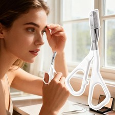 Professional Stainless Steel Eyebrow Trimming Scissors with Fine Detail Comb 