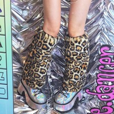 Fur Leg Warmers - Fuzzy Fluffies - Leopard Print - 15 in
