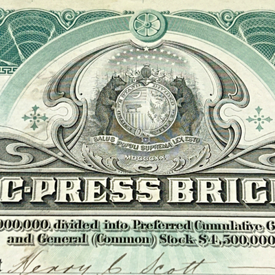 #ad #ad Hydraulic Press Brick Company Stock Certificate 1907 St. Louis Manufacturing $14.99