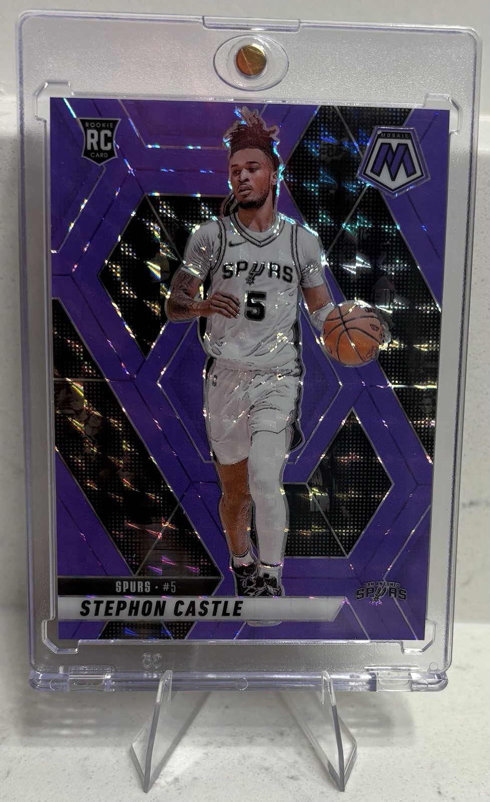 2024-25 Panini Mosaic Stephon Castle #236 Purple Fluorescent 12/249 RC Spurs