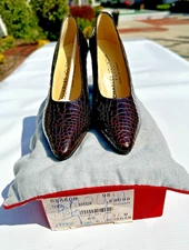 New Charles Jourdan Croc Leather Pump Brown  Size 5.5  made In France free ship