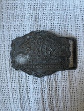 Vintage Livingston Wells Co Foreign Domestic Gold Dealers Brass Belt Buckle