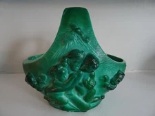 Vintage MOSER Karlsbad Green MALACHITE BASKET "Nudes" Angels Art Nouveau