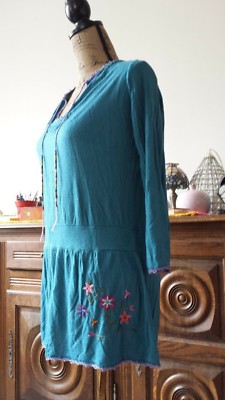 Tunique T-shirt Manches Longues Femme Taille L/40 En Coton Bleu - Occasion Très Bon état