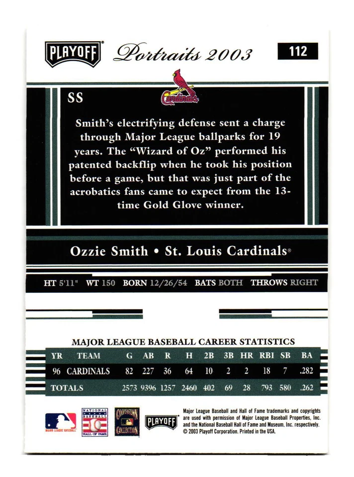 Retratos de playoffs 2003 #112 Ozzie Smith Cardenales de San Luis Foto 2 de 2